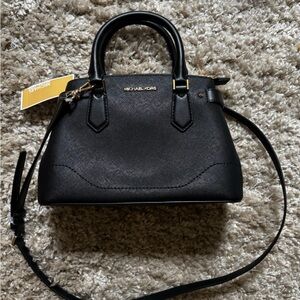Michael Kors Saffiano Leather Mini Satchel Crossbody Bag in Black
